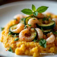 Sformatino di Zucchine su Crema di Piselli con Mazzancolle Ricetta Elegante