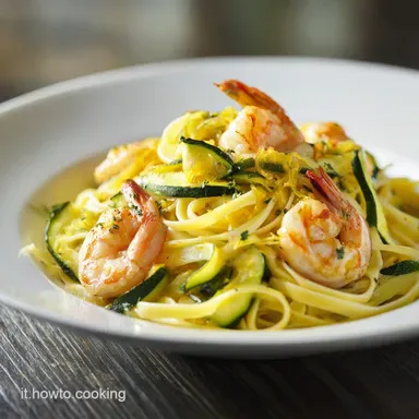 Linguine Gamberetti Zucchine Zafferano per 4 Persone Scheda ricetta