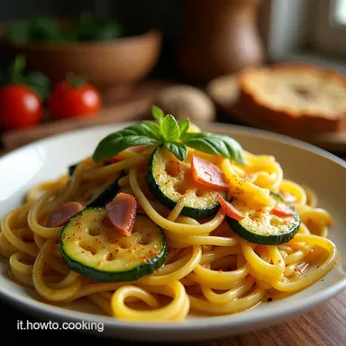 Pasta Zucchine Curcuma e Speck Un Sole nel Piatto Scheda ricetta