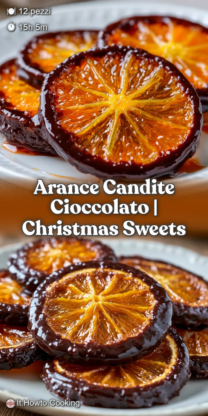 Primo piano di cioccolato fondente cremoso che avvolge il cuore traslucido e brillante di un'arancia candita.