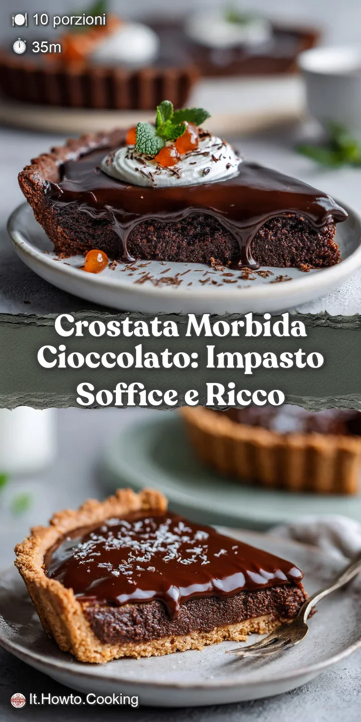 Close-up of a decadent chocolate crostata revealing a soft, fudgy interior. Sprinkled with cocoa powder for added flavor.