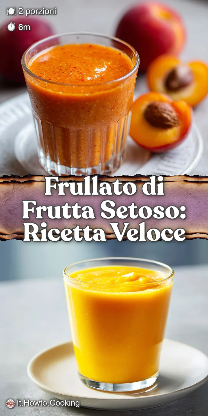 Close-up of a creamy, blended fruit smoothie. The texture looks thick and smooth. Colorful fruit chunks visible; a truly a...