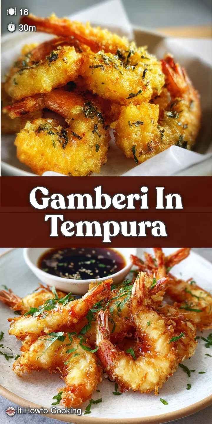 Close-up of golden-fried tempura shrimp, showcasing its light, airy texture. Steam rises, a bite reveals a tender, juicy p...