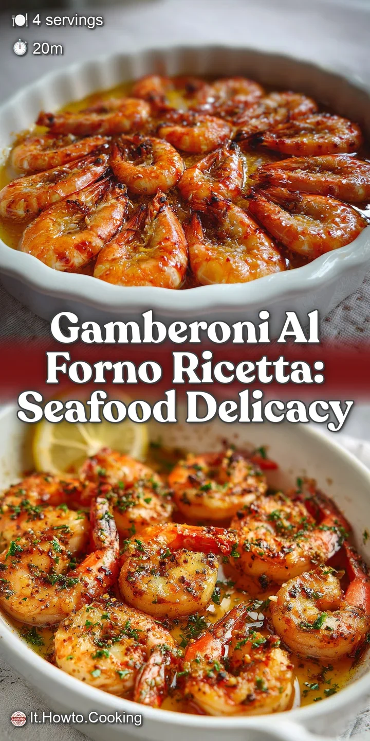 Close-up of baked gamberoni. Bright red shrimp, with crispy, browned shells, contrasted by succulent, tender, juicy meat. ...