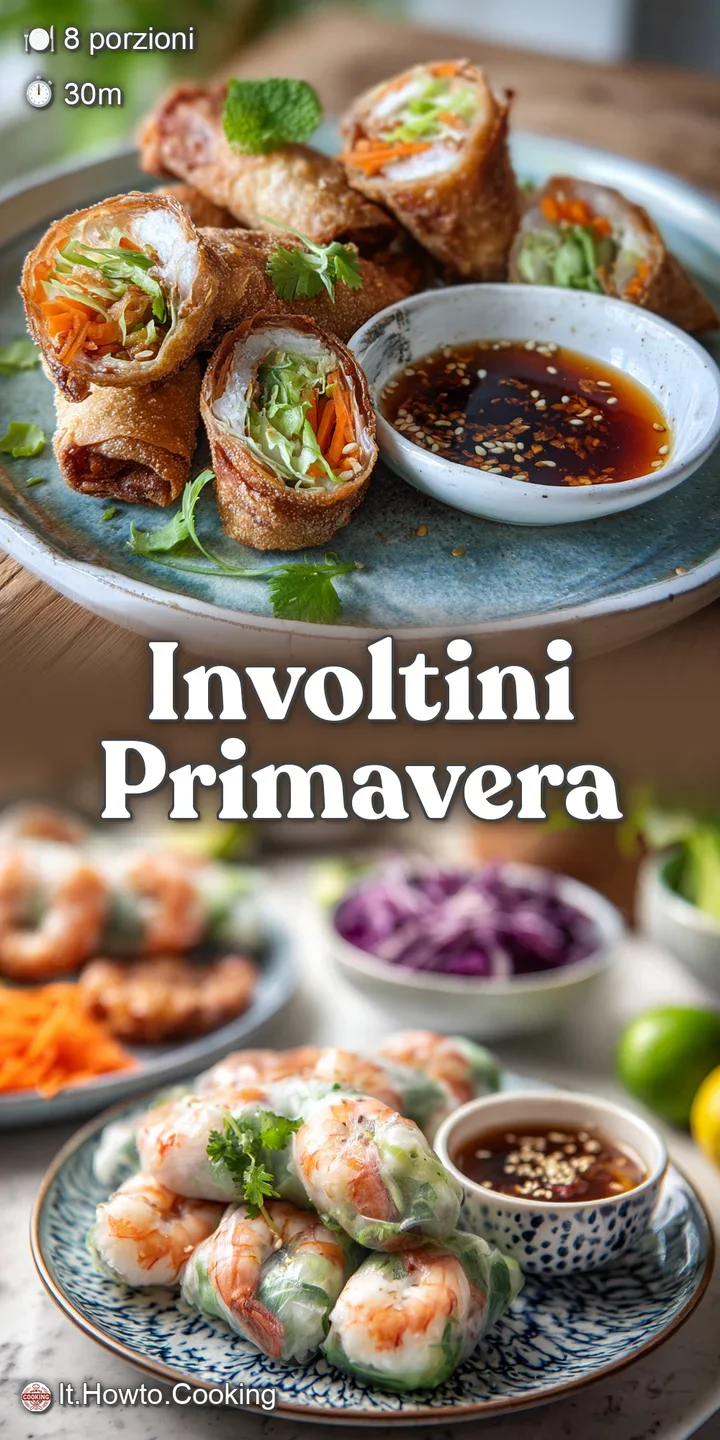 Close-up of a plump spring roll, showcasing the translucent wrapper and brightly colored vegetables within. Glazed, appeti...