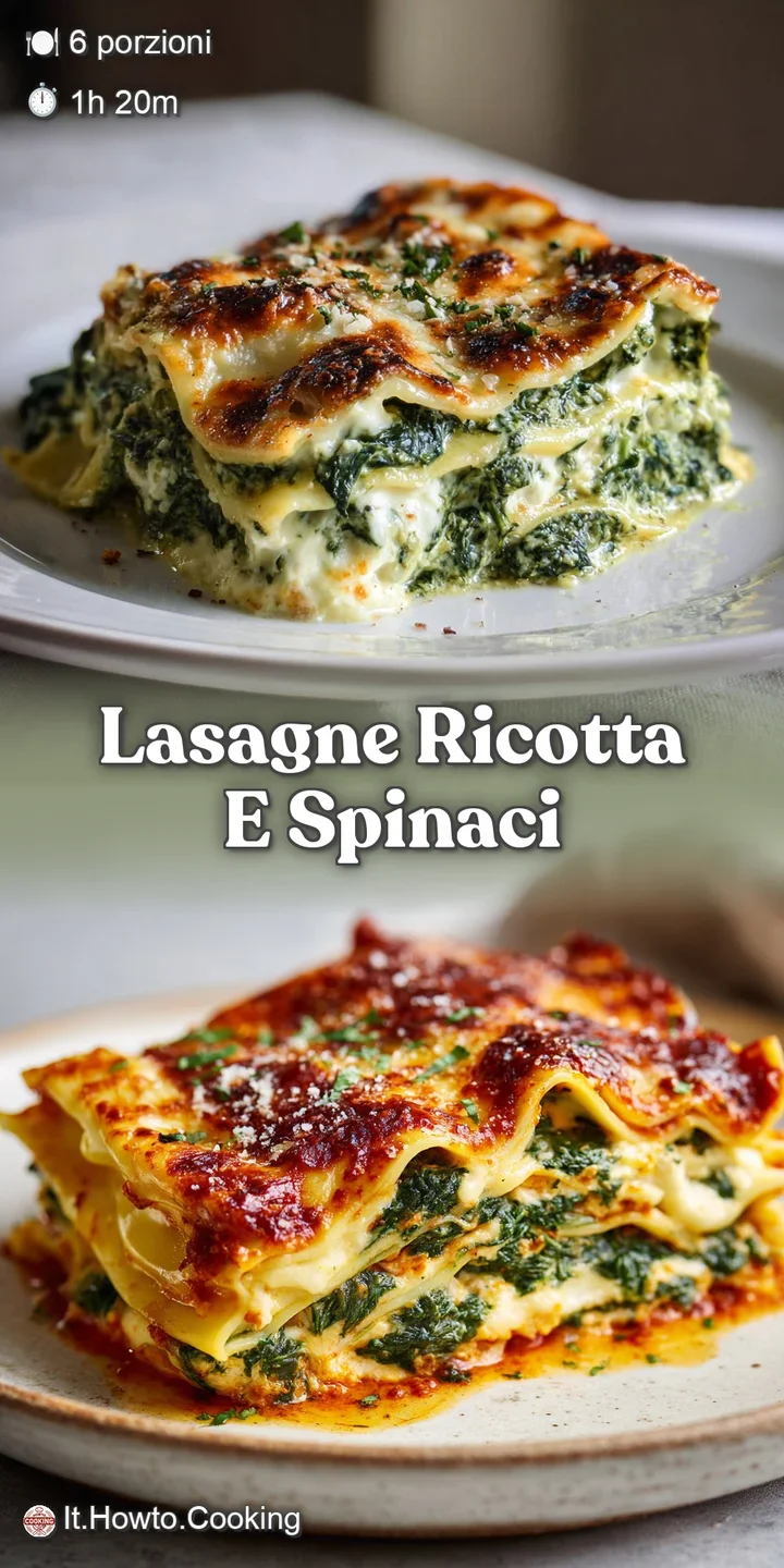 Close-up of rich, bubbling lasagne: melted cheese, bright green spinach, and rustic pasta layers; an Italian comfort food ...