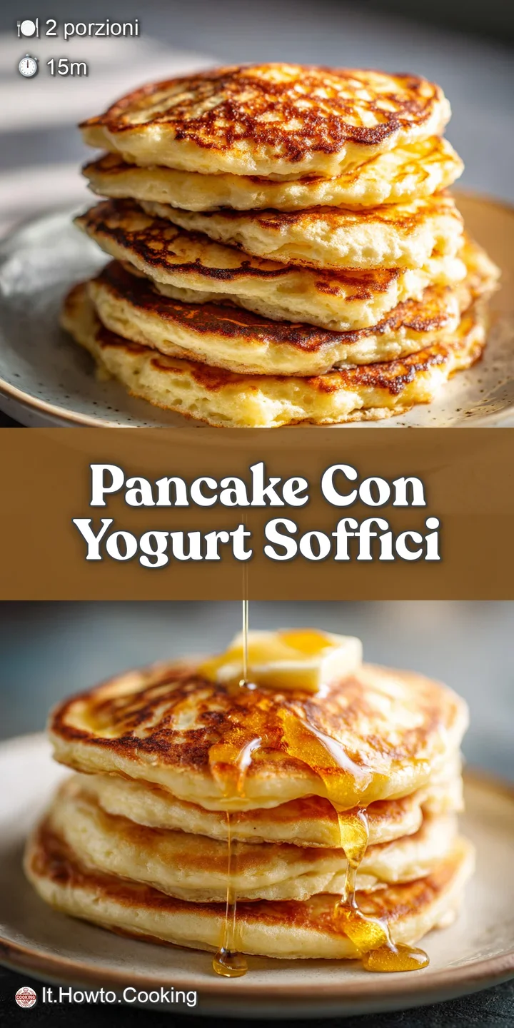 Close-up of a pancake with dollops of creamy yogurt and juicy mixed berries, showcasing its soft, spongy texture and invit...