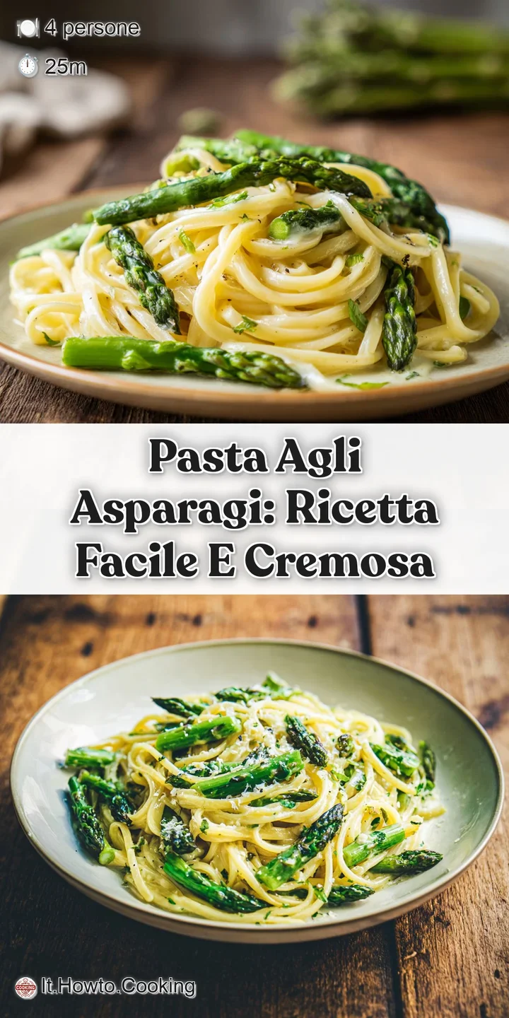 Close-up of luscious pasta with bright asparagus, coated in a rich, creamy sauce. Steam hints at its warmth and freshness.