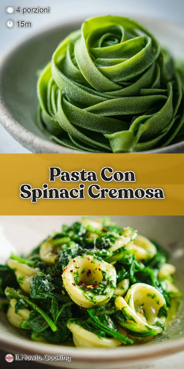 Close-up view of spinach pasta. Swirls of tender noodles are coated in a rich, velvety green sauce, hinting at savory deli...