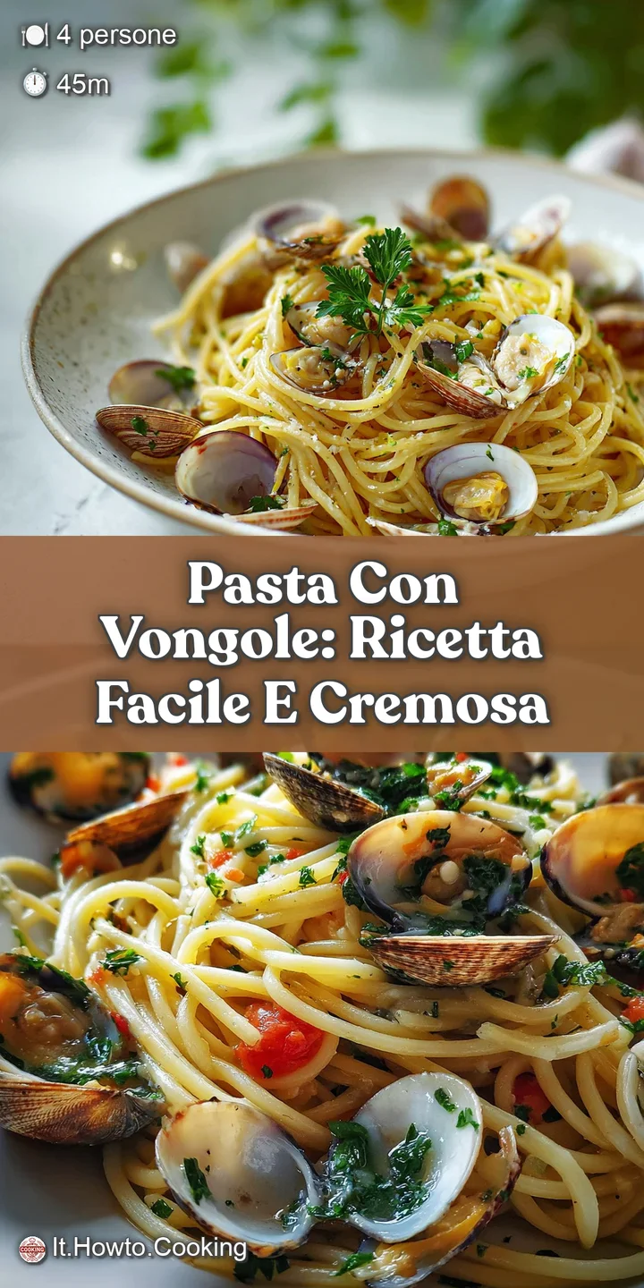 Close-up of pasta with plump clams, highlighting the glistening sauce and fresh parsley. Captures the dish's simple, delic...