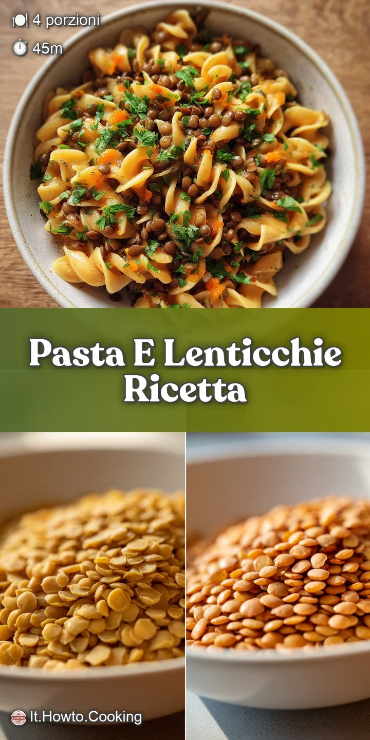 Close-up of steamy pasta and lentils, showcasing the earthy colors and textures. Hints of herbs and a rich broth visible.