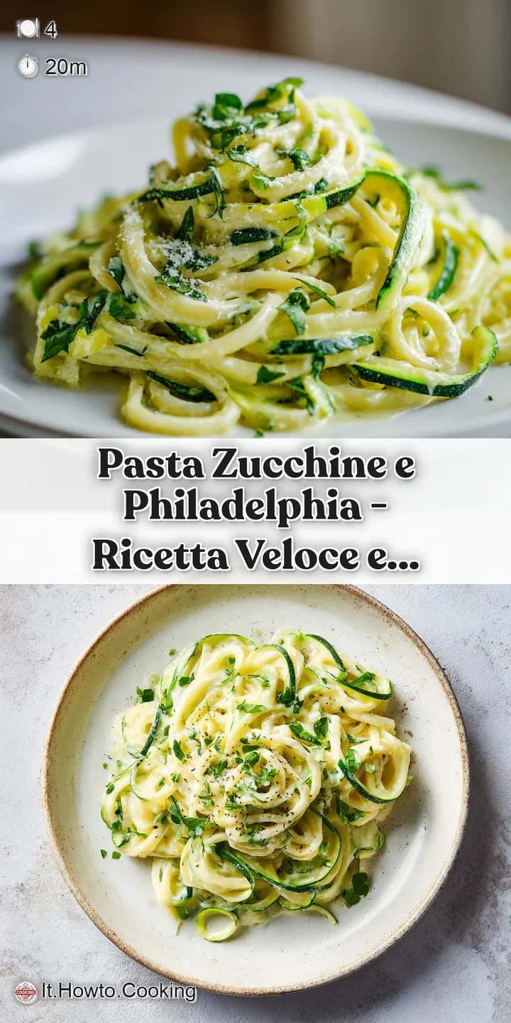 Close-up shot of pasta, bathed in creamy sauce, showcasing the soft zucchini ribbons. A warm, comforting Italian dish.