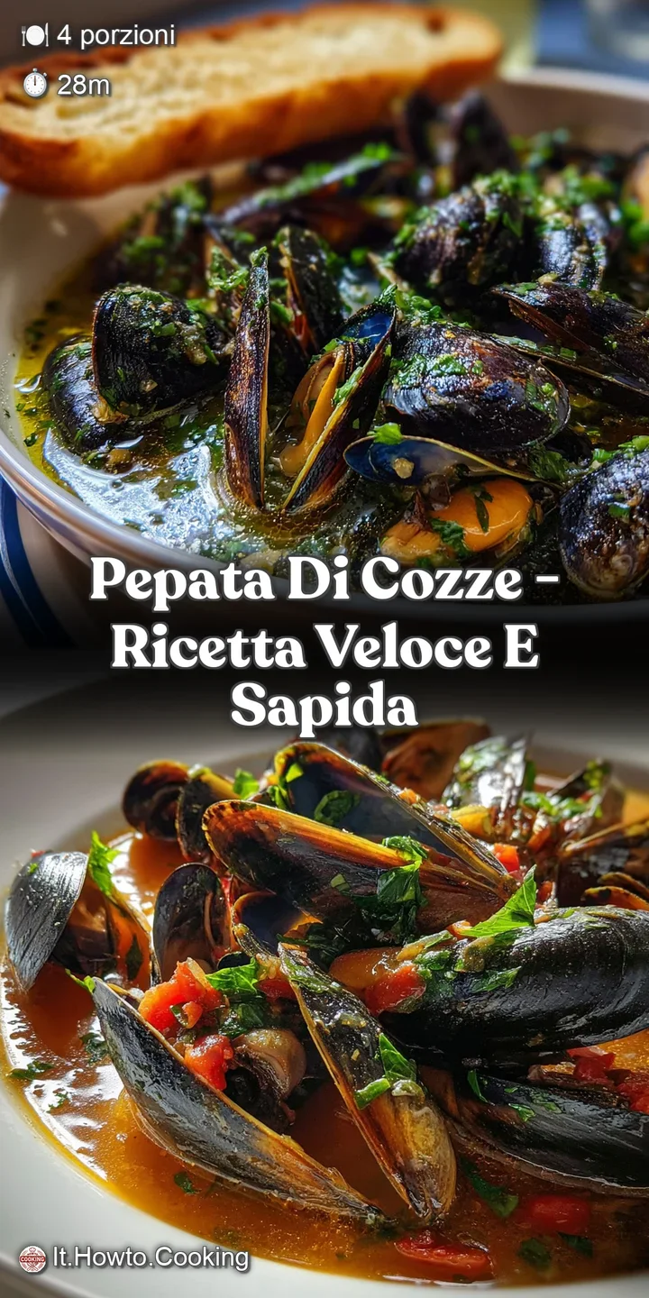 Close-up of tender mussels nestled in a dark, brothy stew. Shells glisten and fresh parsley adds vibrant color. Deliciousl...