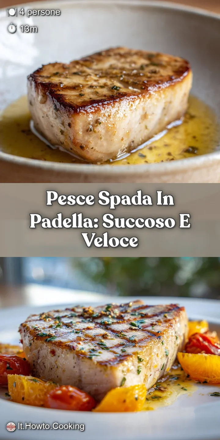 Close-up of tender, flaky swordfish with crispy browned edges, juicy lemon slices, and fragrant herbs, showcasing deliciou...