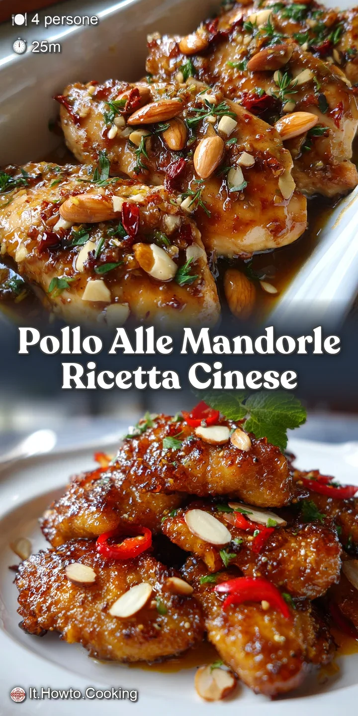 Close-up of tender chicken bathed in a luscious, light-colored sauce with sliced almonds, offering an inviting, appetizing...