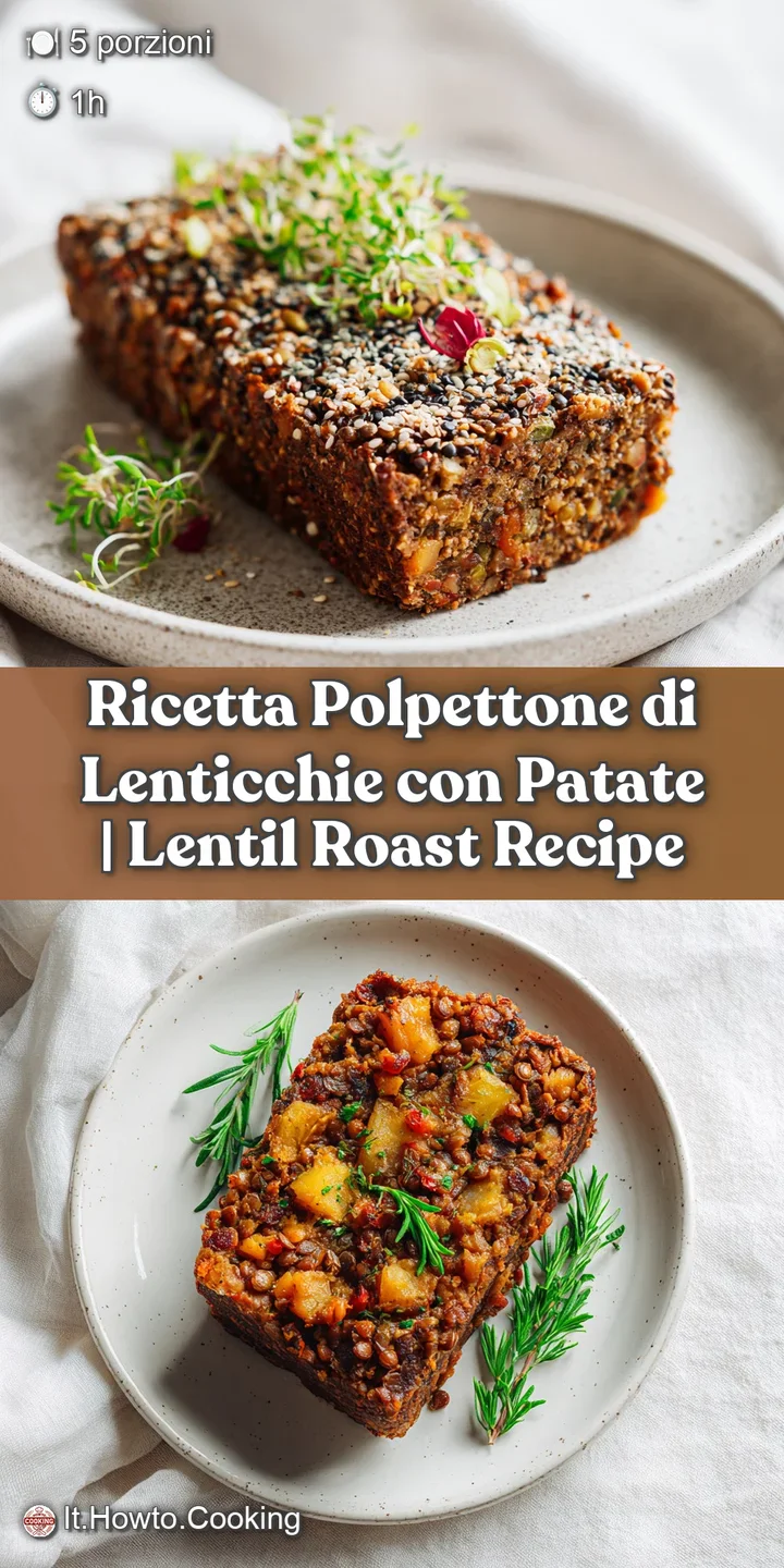 Close-up of the moist, textured lentil loaf with soft, roasted potato chunks.