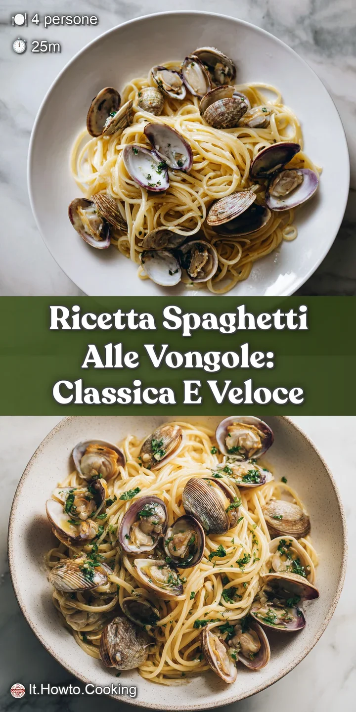 Close-up of spaghetti alle vongole: glistening strands of pasta interwoven with juicy clams and flecks of parsley in a lig...