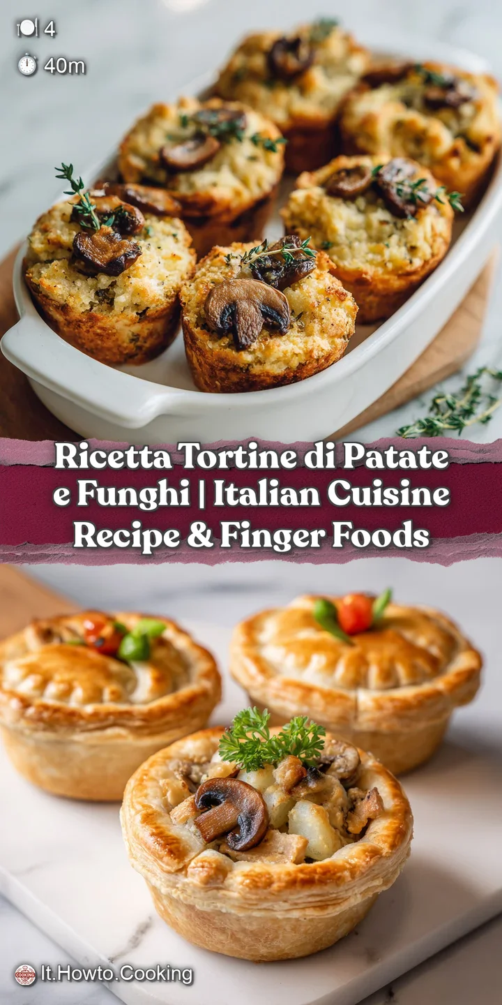 A close-up of a crispy potato and mushroom tartlet, revealing a golden crust and savory filling.