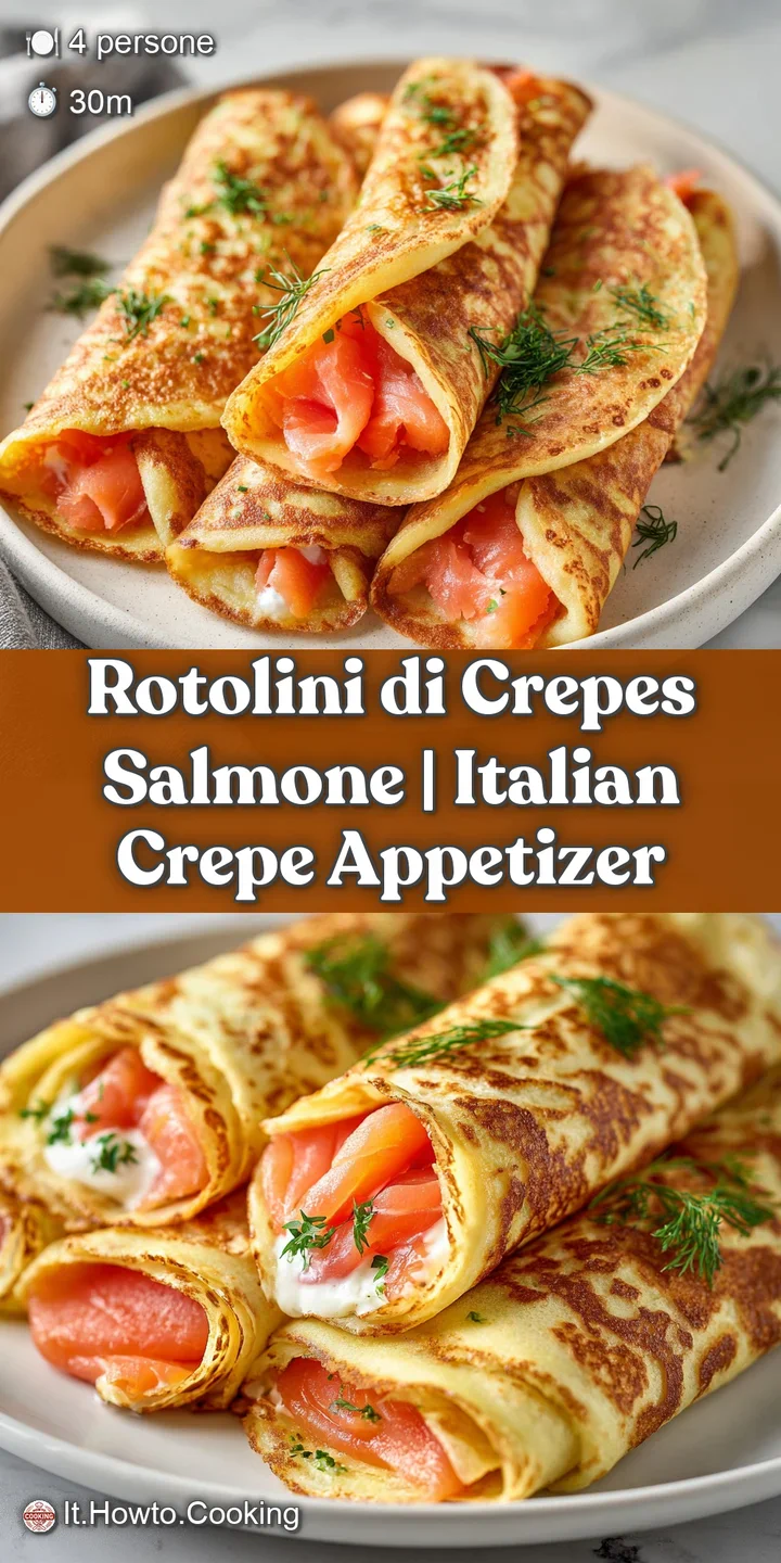 Primo piano di un rotolino tagliato che mostra il contrasto tra il salmone succoso, la crema vellutata e la crepe sottile.