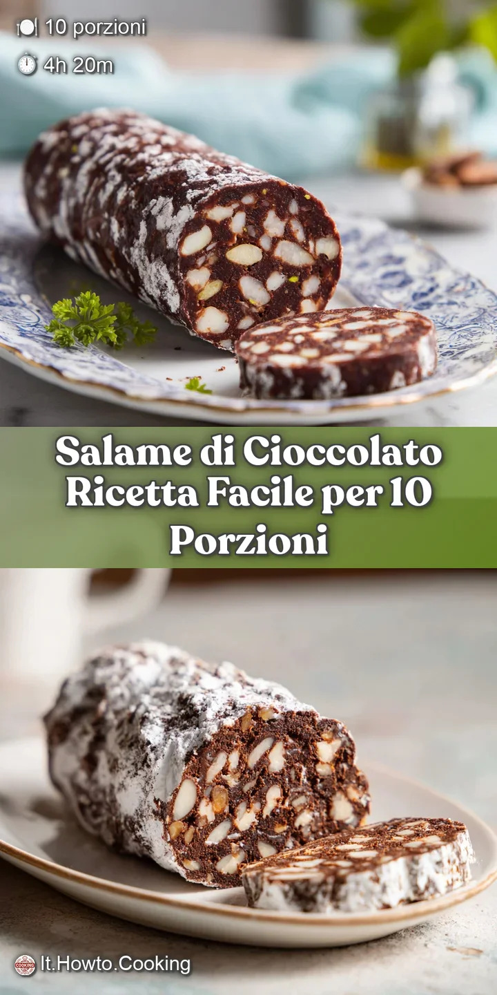 Close-up of chocolate salami revealing broken cookie textures. Rich, dark chocolate with a dusting of powdered sugar creat...