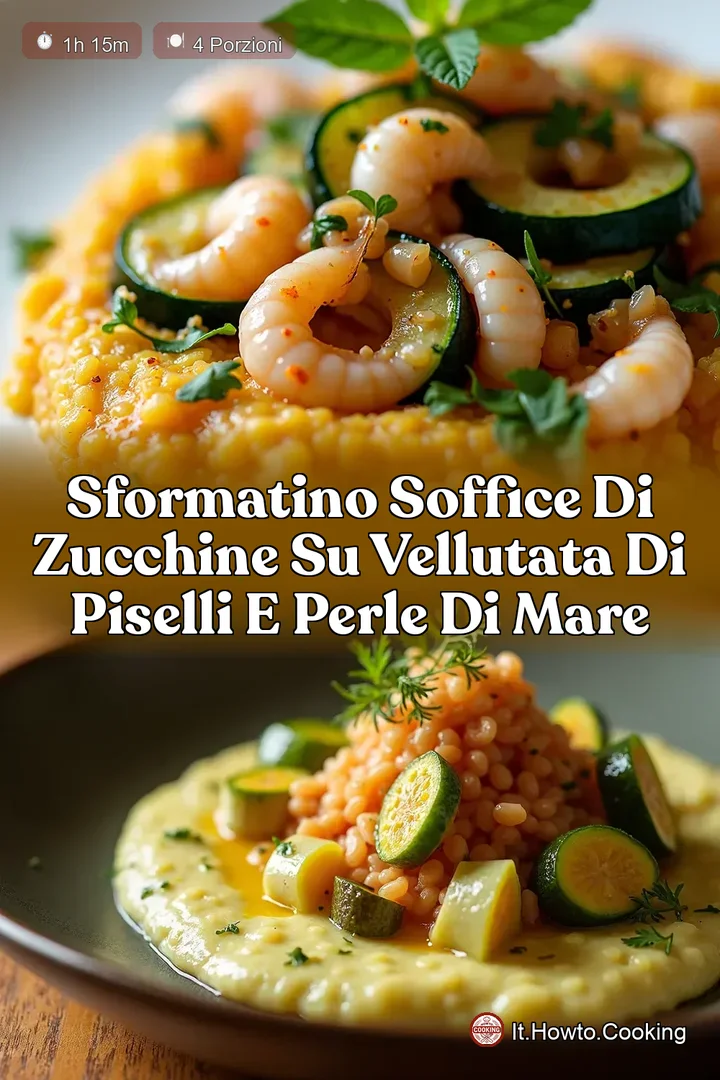 Sformatino Soffice di Zucchine su Vellutata di Piselli e Perle di Mare