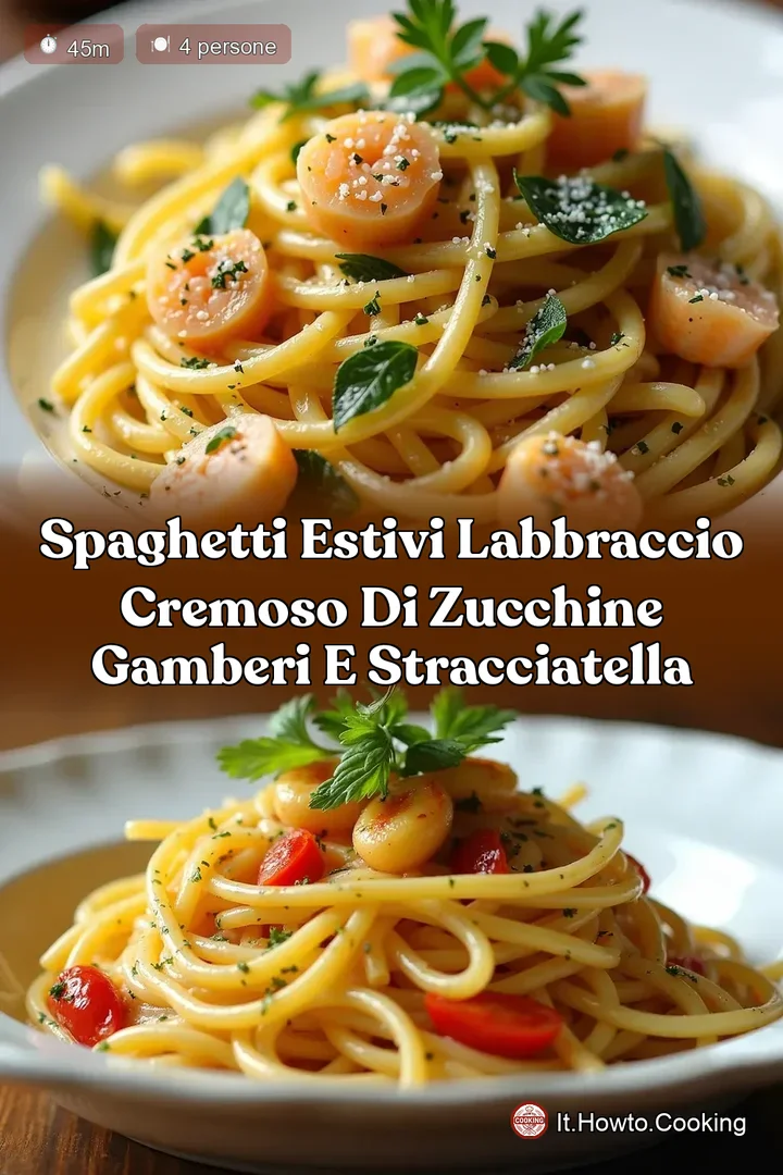 Spaghetti Estivi LAbbraccio Cremoso di Zucchine Gamberi e Stracciatella