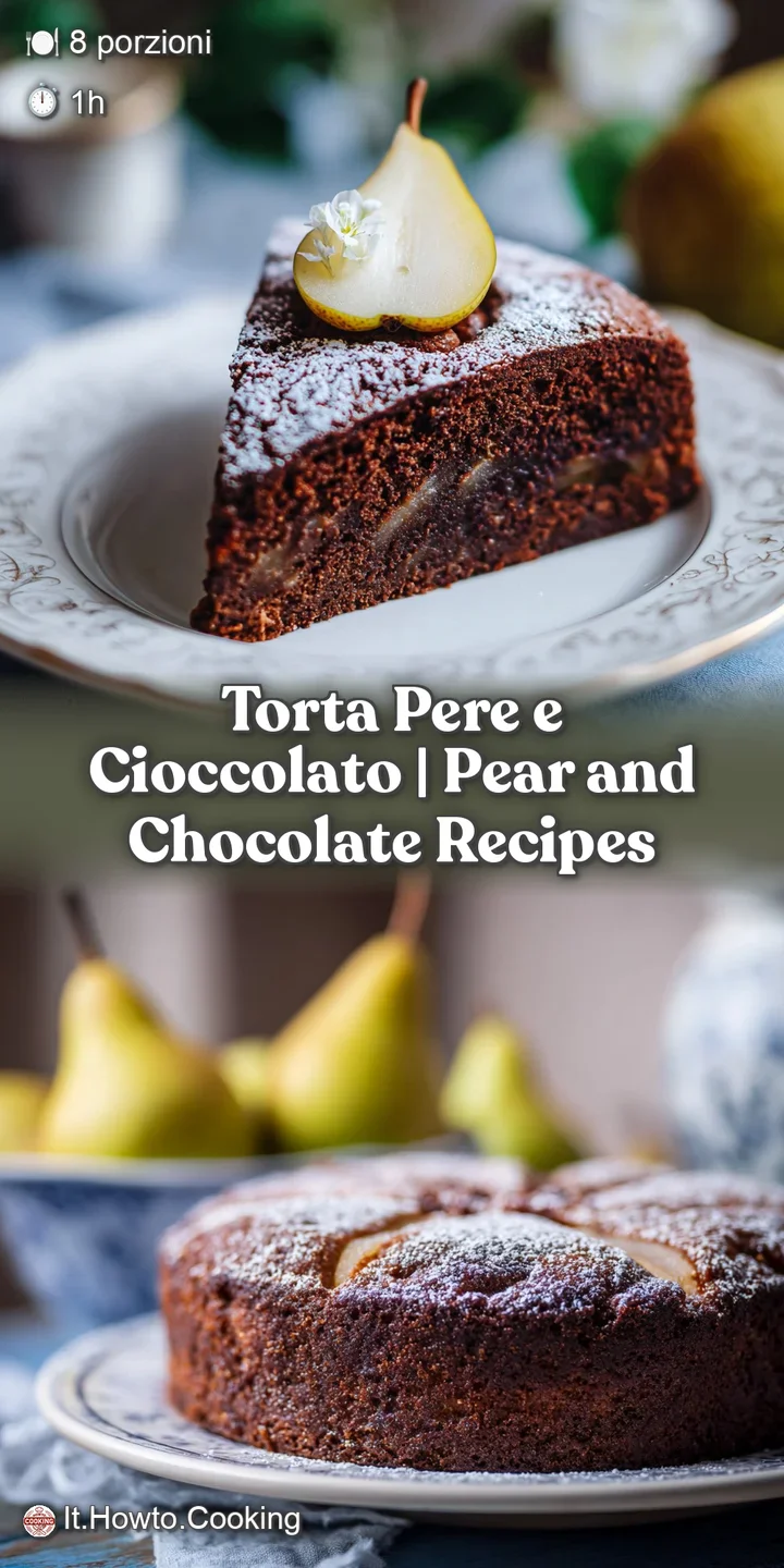 Close-up of a dark chocolate cake crumb revealing juicy, softened pear chunks.