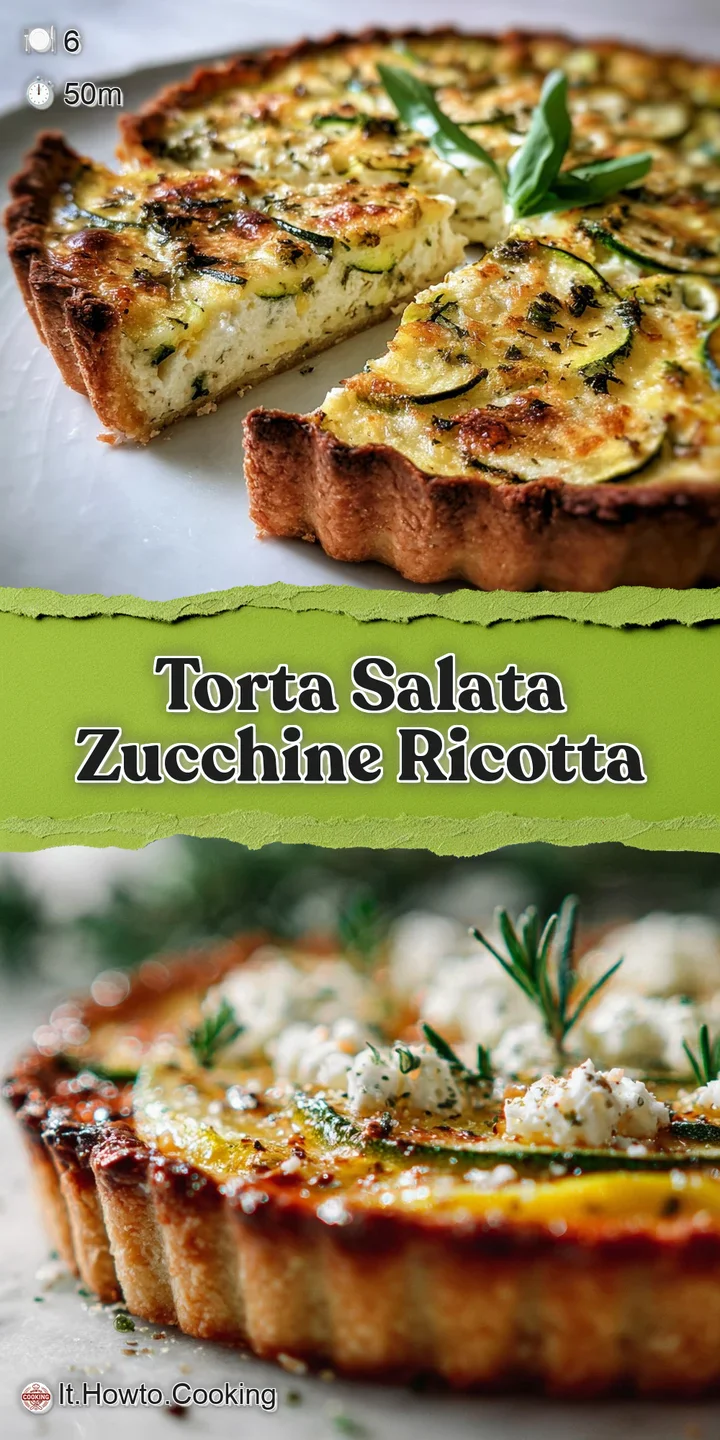 Close-up of a zucchini ricotta tart slice showcasing the creamy, cheesy filling and the crisp, golden-brown, flaky crust. ...