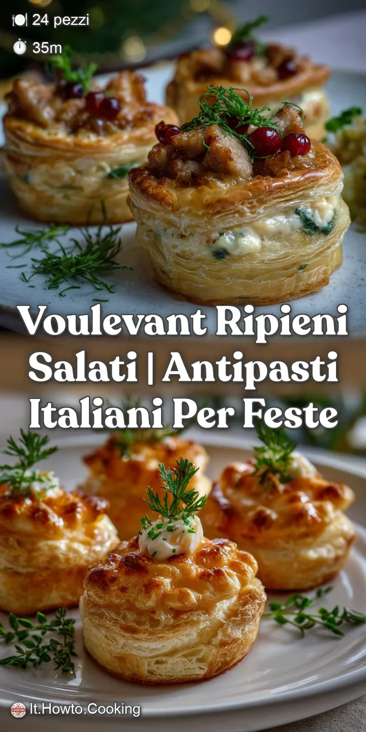 Close-up of a perfectly formed vol-au-vent, revealing a rich, creamy filling. Textures are emphasized, from flaky crust to...