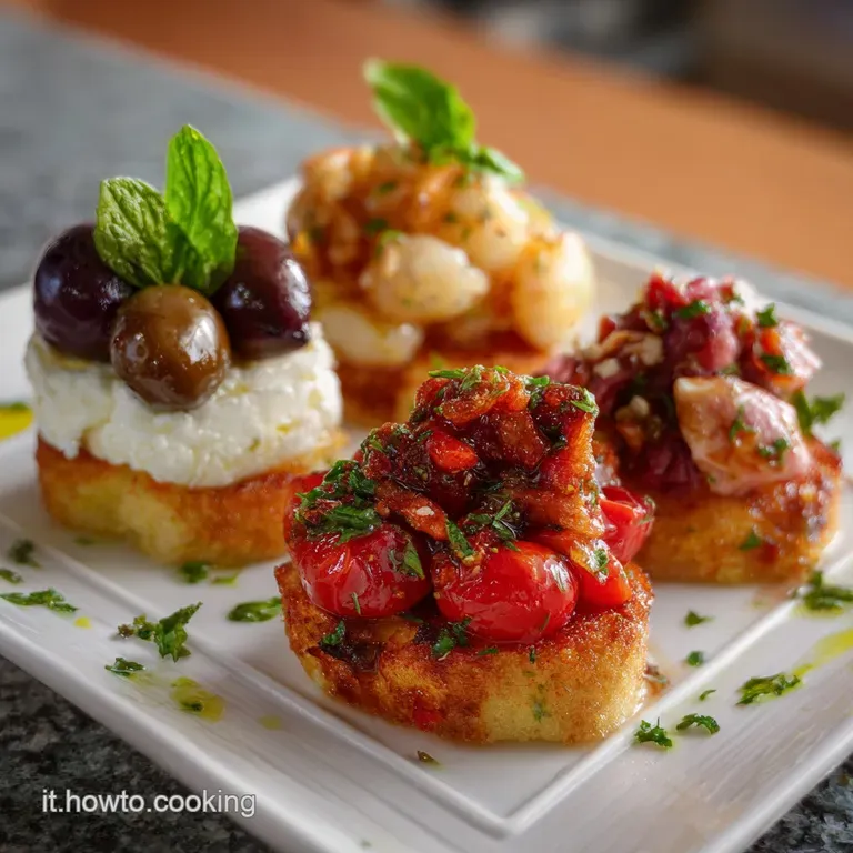 Elegant plate showcasing a colorful arrangement of antipasto: creamy mozzarella balls, cured meats, olives, and roasted pe...