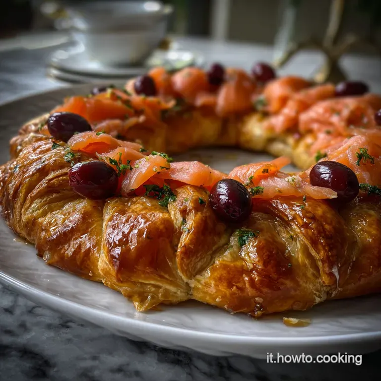 Elegant plate showcasing artful arrangement of smoked salmon roses, caper berries, and fresh dill, drizzled with olive oil.