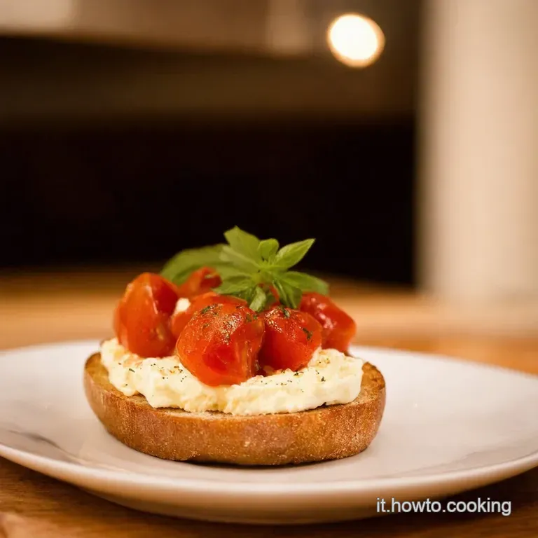 Bruschette Pomodorini Esplosive Con Crema Di Ricotta Soffice presentation