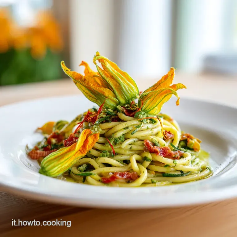 Bucatini Fiori Zucca Guanciale e Zafferano
