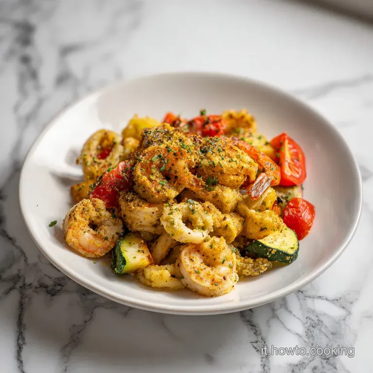 Calamari e Gamberi Gratinati con Verdure