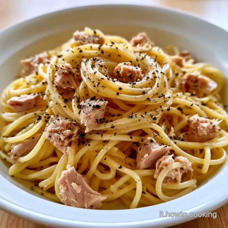 Un nido di pasta lucida e cremosa in un piatto bianco, decorato con prezzemolo fresco verde e scaglie di formaggio.