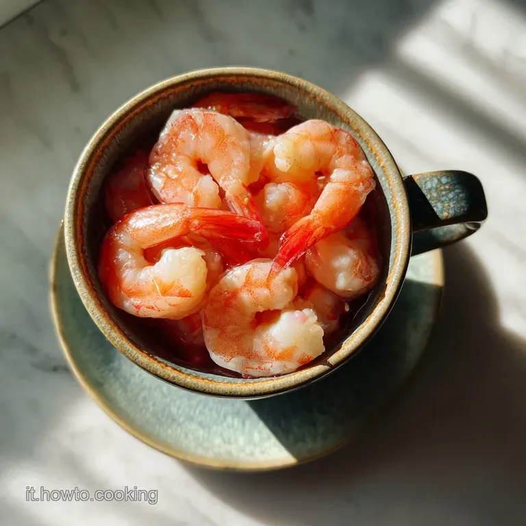 Elegant shrimp cocktail in a stemmed glass. Shimmering pink shrimp contrast with the creamy sauce, topped with fresh, brig...