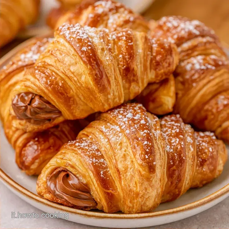 Cornetti Di Pasta Sfoglia Dolci Con Crema Di Nocciole