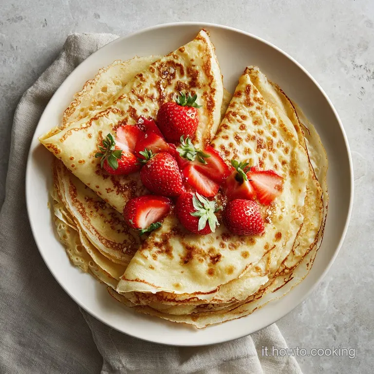 Delicate crepe, folded and filled with sweet cream, topped with vibrant berries and a dusting of powdered sugar. Elegant d...