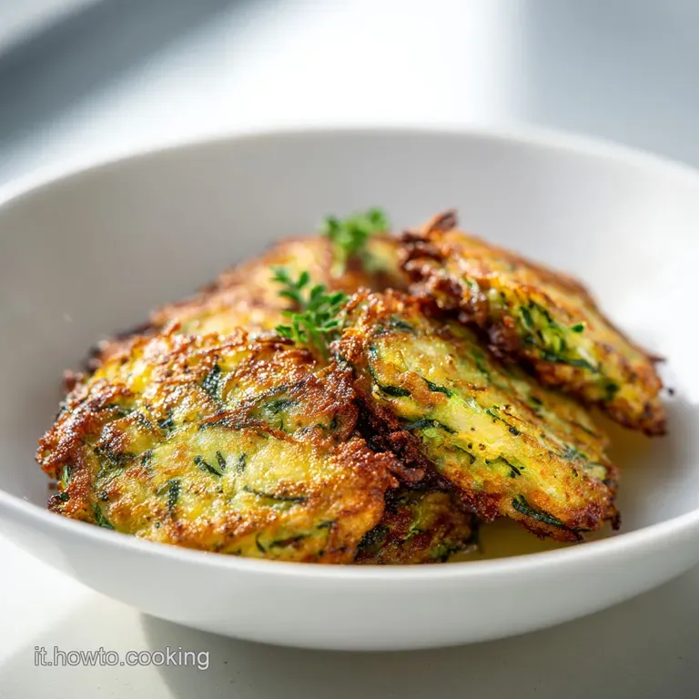 Delicate zucchini fritters artfully arranged with a dollop of cooling yogurt and bright green chives.