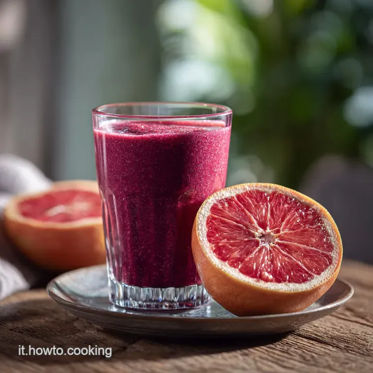 Layered fruit smoothie in a parfait glass, topped with fresh berries and mint. A colorful and healthy treat ready to enjoy.
