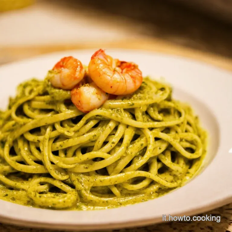 Linguine Al Pesto Di Pistacchio Gamberi E Limone presentation