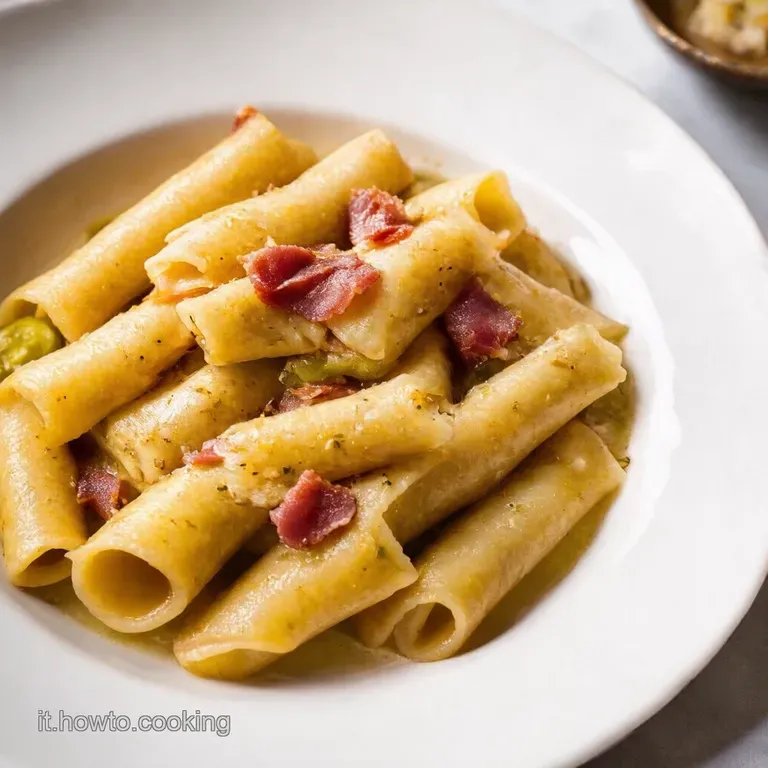 Paccheri al Pesto di Pistacchi Cremoso con Pancetta Croccante