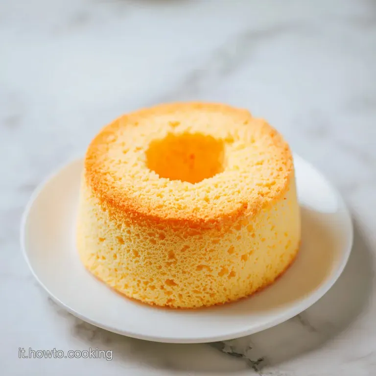 A tall slice of light sponge cake artfully plated, dusted with powdered sugar and a fresh berry.