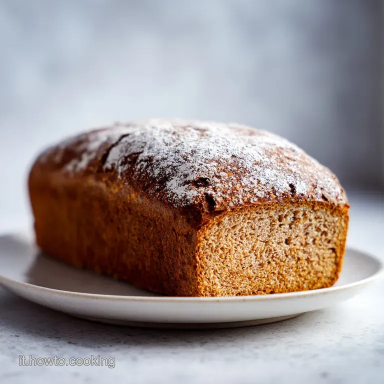 Hearty slice of dark buckwheat bread with visible air pockets, served with creamy butter, suggesting a rich, earthy flavor...