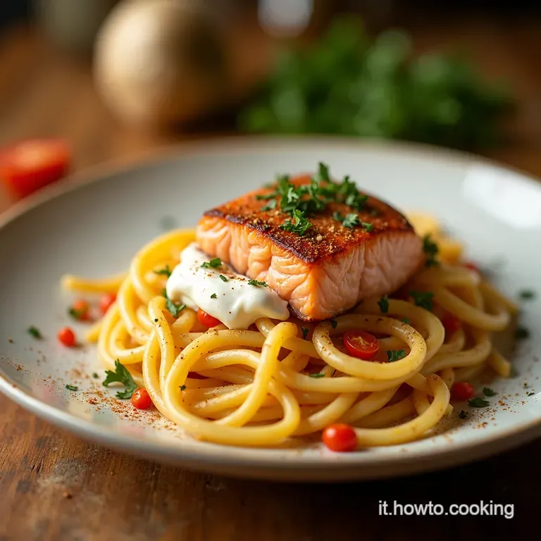 Pasta Alla Burrata Cremosa Con Salmone Affumicato Unesplosione Di Sapori presentation