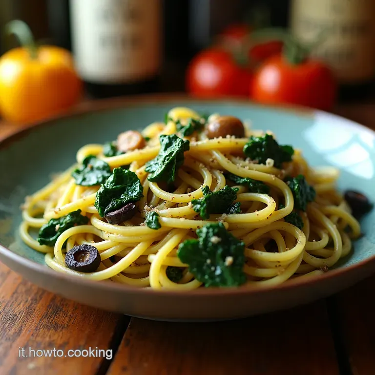 Pasta Alla Ligure Con Cavolo Nero Tonno E Olive Taggiasche presentation