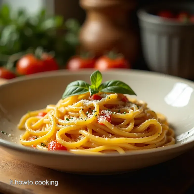 Pasta Veloce Al Sole Crema Di Pomodorino Giallo E Pecorino Profumato presentation