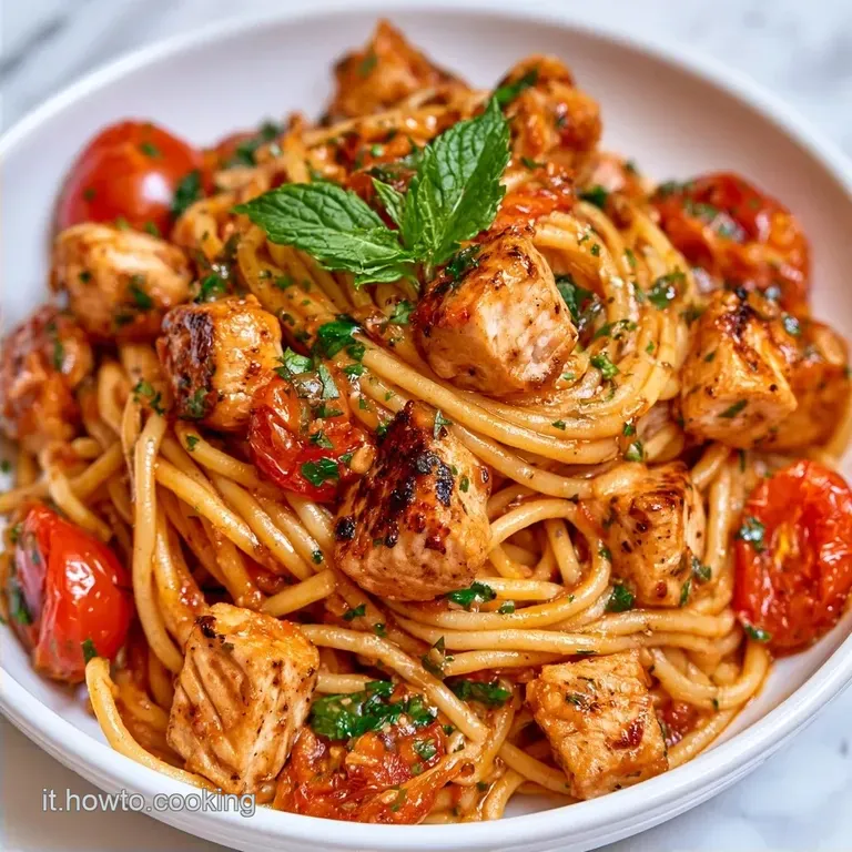 Pasta Pesce Spada e Menta con Pomodorini