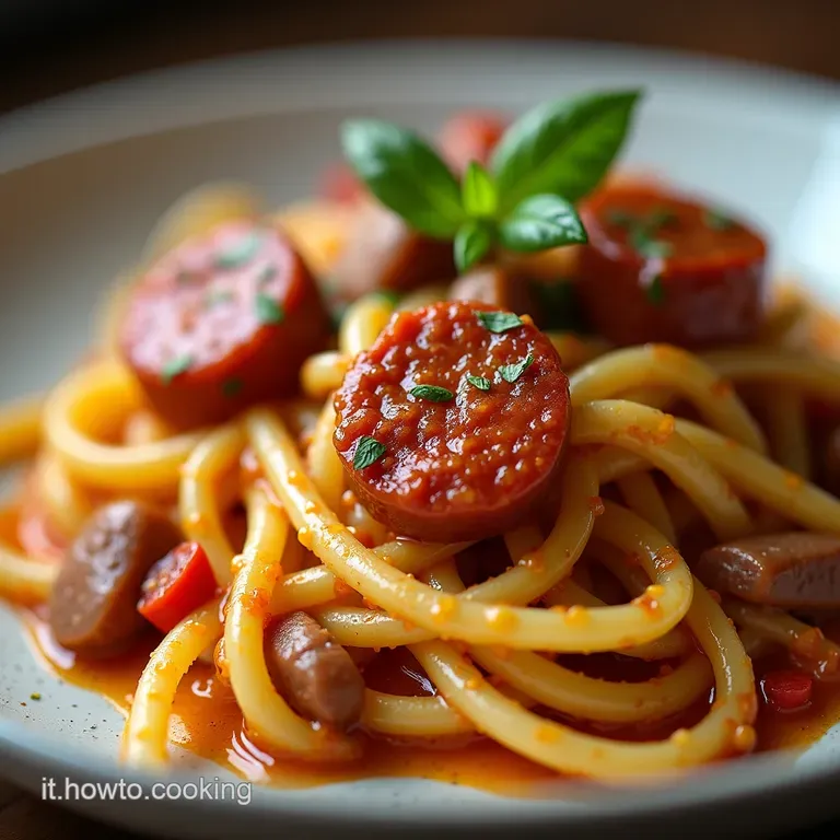 Il Segreto della Nonna Pasta Cremosa con Salsiccia Rustica e Cipolle Caramellate a Lento Fuoco