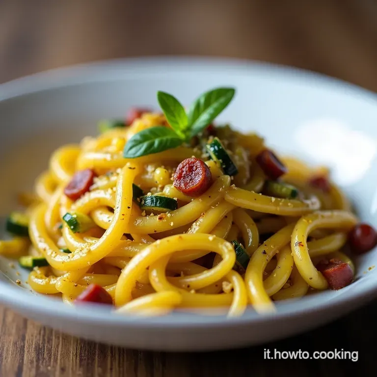Pasta Zucchine Curcuma e Speck Un Sole nel Piatto